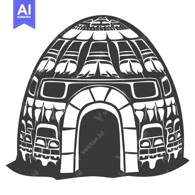 Aset premium populer: Black and White Illustration of a Traditional Igloo with a Geometric D