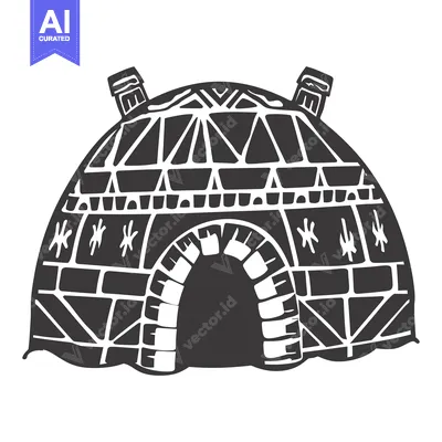 Premium design asset: Black and White Illustration of an Igloo with a Detailed Geometric Des