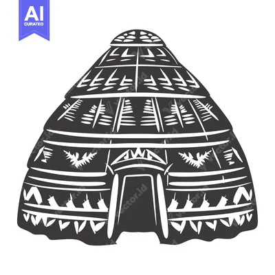 Aset desain premium: A Traditional Native American Teepee with Ornamental Designs
