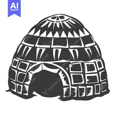 Aset premium populer: A Black and White Illustration of an Igloo with a Patterned Exterior