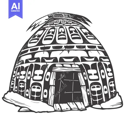 Aset premium populer: Black and white illustration of a traditional native American dwelling