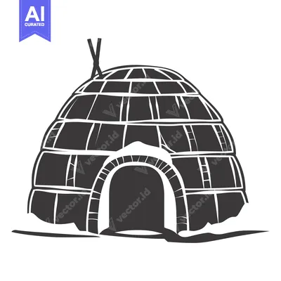 Aset desain premium: Black and White Illustration of an Igloo with an Entrance