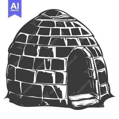 Aset desain premium: A Black and White Illustration of an Igloo