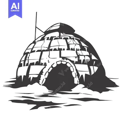 Aset premium populer: Black and White Illustration of an Igloo with a Snowdrift in Front