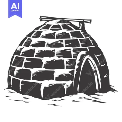 Aset desain premium: A Black and White Illustration of an Igloo in the Snow