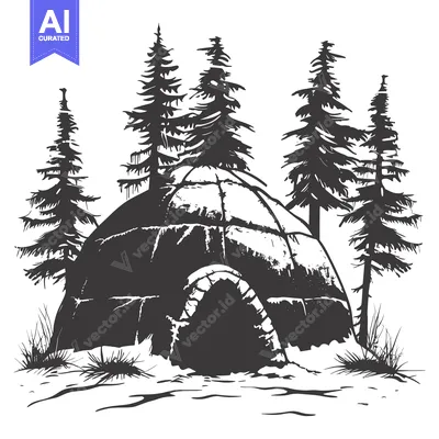 Popular premium asset: A snow igloo with an entrance in the snowy wilderness surrounded by ta