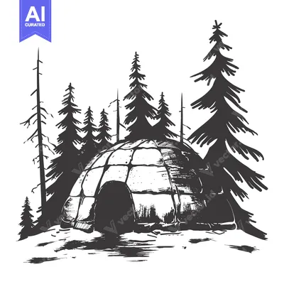 Premium design asset: A Hand-Drawn Illustration of an Igloo in a Forest