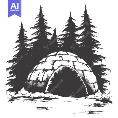 Aset desain premium: Igloo Shelter in a Snowy Forest