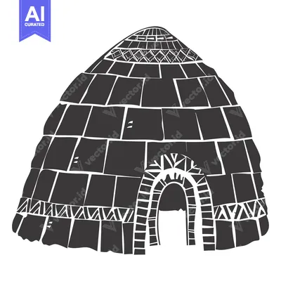 Aset premium populer: A black and white illustration of an igloo with a geometric patterned