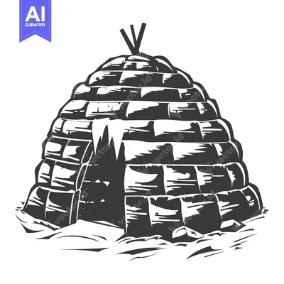 Aset desain premium: A Black and White Illustration of a Traditional Inuit Igloo