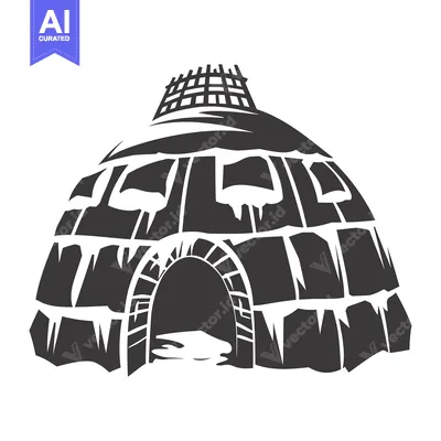 Aset desain premium: Black and White Illustration of an Igloo with an Entrance