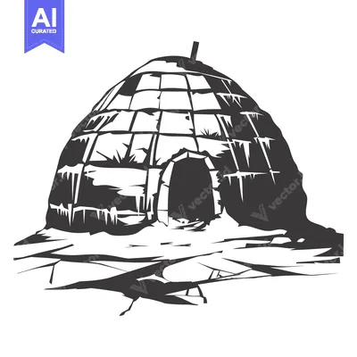 Popular premium asset: A Black and White Illustration of an Igloo in a Snowy Landscape
