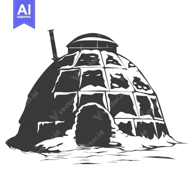 Aset premium populer: Black and white illustration of a snow igloo with an entrance
