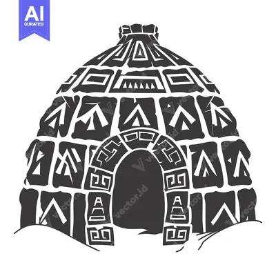 Premium design asset: Black and White Illustration of an Igloo with Geometric Pattern