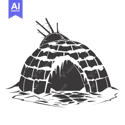 Aset desain premium: A Black and White Silhouette of an Igloo with an Entrance