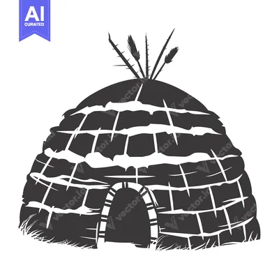Aset desain premium: Black and White Silhouette of a Traditional Indigenous Shelter