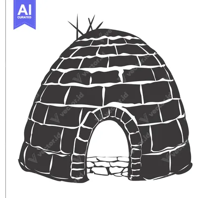 Popular premium asset: A black and white illustration of an igloo with an open entrance