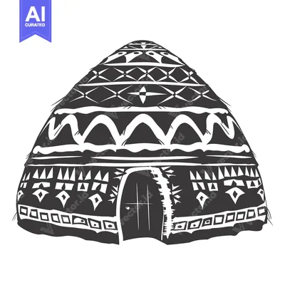 Aset desain premium: Black and White Illustration of a Traditional Mongolian Yurt