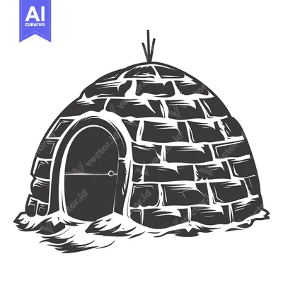 Aset desain premium: A Black and White Illustration of an Igloo with a Doorway