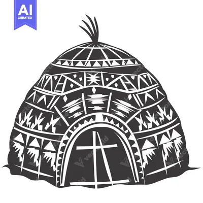 A Black and White Illustration of a Traditional Inuit Igloo with Geome
