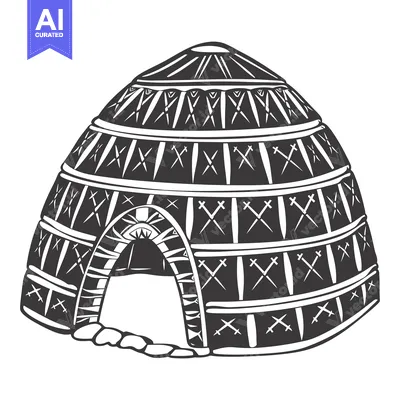 Aset desain premium: A Black and White Illustration of a Traditional Yurt