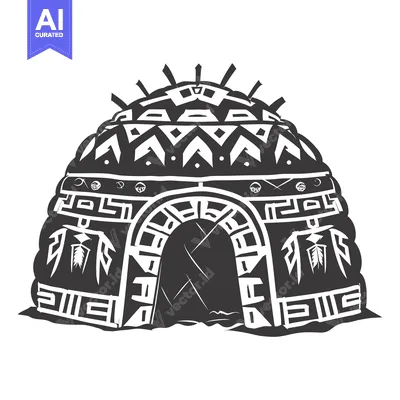 Popular premium asset: Black and White Illustration of a Native American Teepee with Geometri