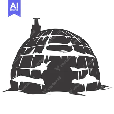 Aset desain premium: A black and white illustration of an igloo with a chimney