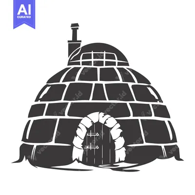 Premium design asset: Black and White Illustration of a Traditional Igloo with a Chimney