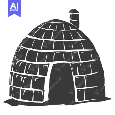 Popular premium asset: A Black and White Illustration of a Simple Igloo with a Door and a Chi