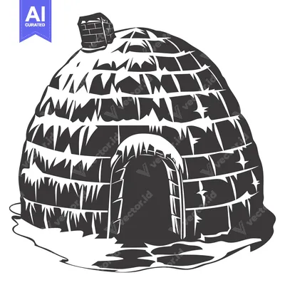 Aset desain premium: A Black and White Illustration of an Igloo with a Small Chimney