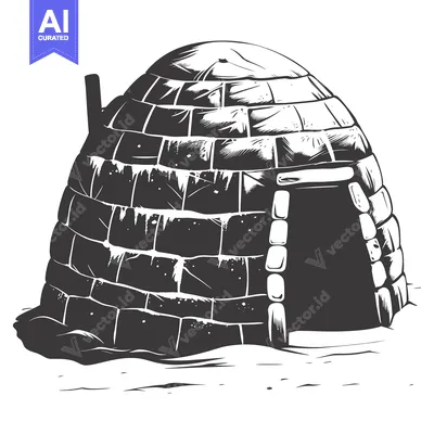 Aset premium populer: Black and White Illustration of an Igloo with a Doorway