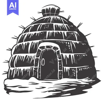 Premium design asset: A Black and White Illustration of an Igloo with a Doorway