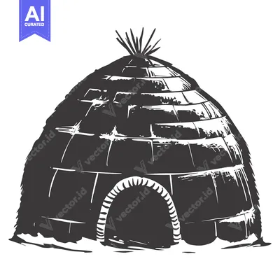 Popular premium asset: Hand-drawn illustration of an igloo with a snow-covered base and an ar