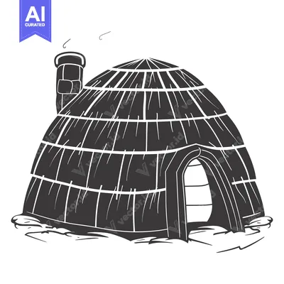 Aset desain premium: A Black and White Illustration of an Igloo with a Chimney