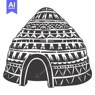 Premium design asset: Traditional Conical Hut with Ornate Geometric Pattern
