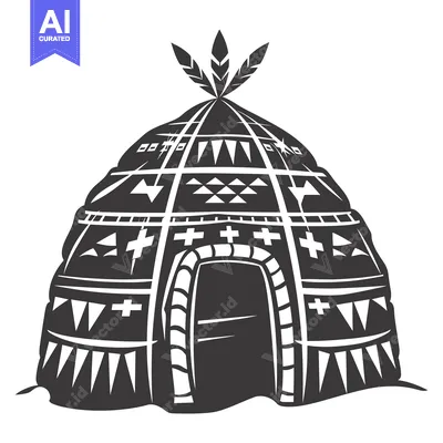 Black and White Illustration of a Native American Teepee