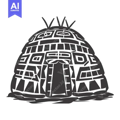 Aset desain premium: Black and White Illustration of an Igloo with a Patterned Design