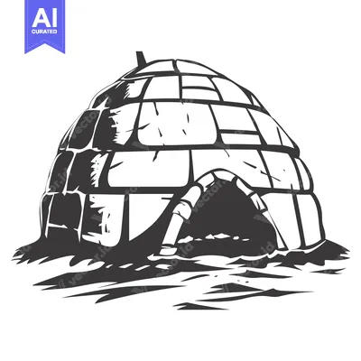 Aset premium populer: A Black and White Illustration of an Igloo with a Dark Entrance