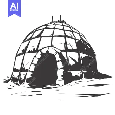 Aset desain premium: A black and white illustration of an igloo with a dark entrance