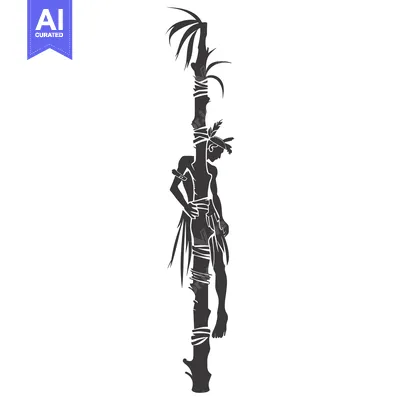 Aset desain premium: Silhouette of a Man Tied to a Tree Trunk