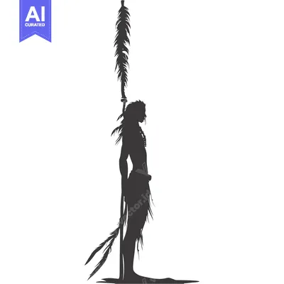 Aset premium populer: Silhouette of a Native American Warrior with a Spear and Feathers