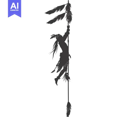 Aset premium populer: Silhouette of Native American Man Climbing a Pole with Feathers