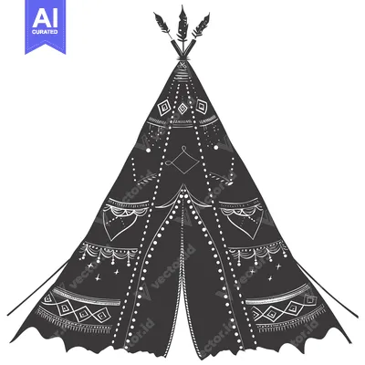 Premium design asset: Black and White Illustrated Teepee with Ornamental Details