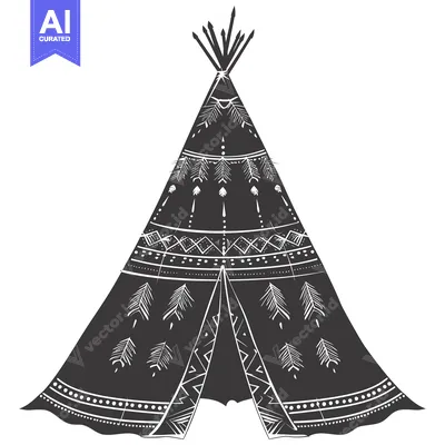 Aset premium populer: Black and White Illustration of a Teepee with Geometric Patterns