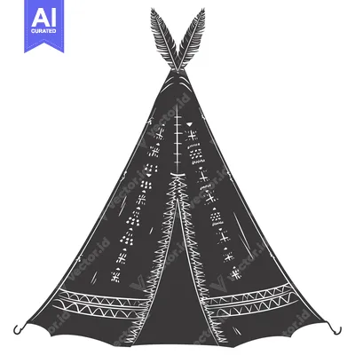 Popular premium asset: A Black and White Illustration of a Teepee with Feathers
