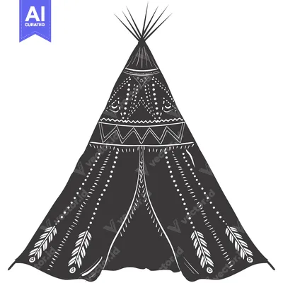 Aset premium populer: Black and White Illustration of a Native American Teepee with Ornament