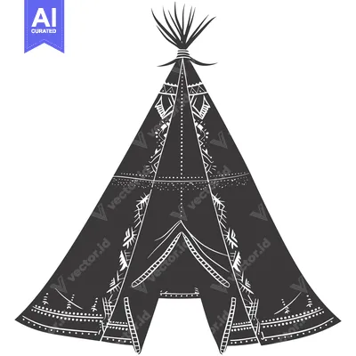 Black and White Illustration of a Native American Teepee