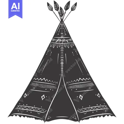 Premium design asset: Black and White Illustration of a Teepee with Feathers