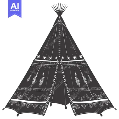 Aset premium populer: Ornate Black and White Teepee with Geometric and Feather Patterns