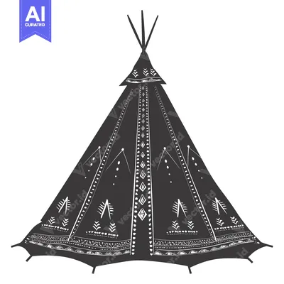 Popular premium asset: Black and White Hand Drawn Illustration of a Teepee with Geometric Pat